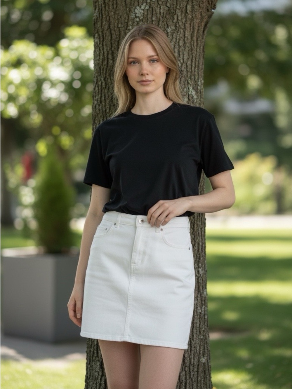 DNKY City White Denim Mini Skirt